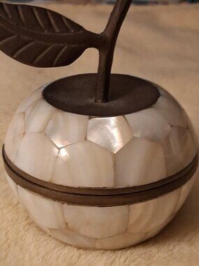 BRASS & MOTHER OF PEARL APPLE CONTAINER